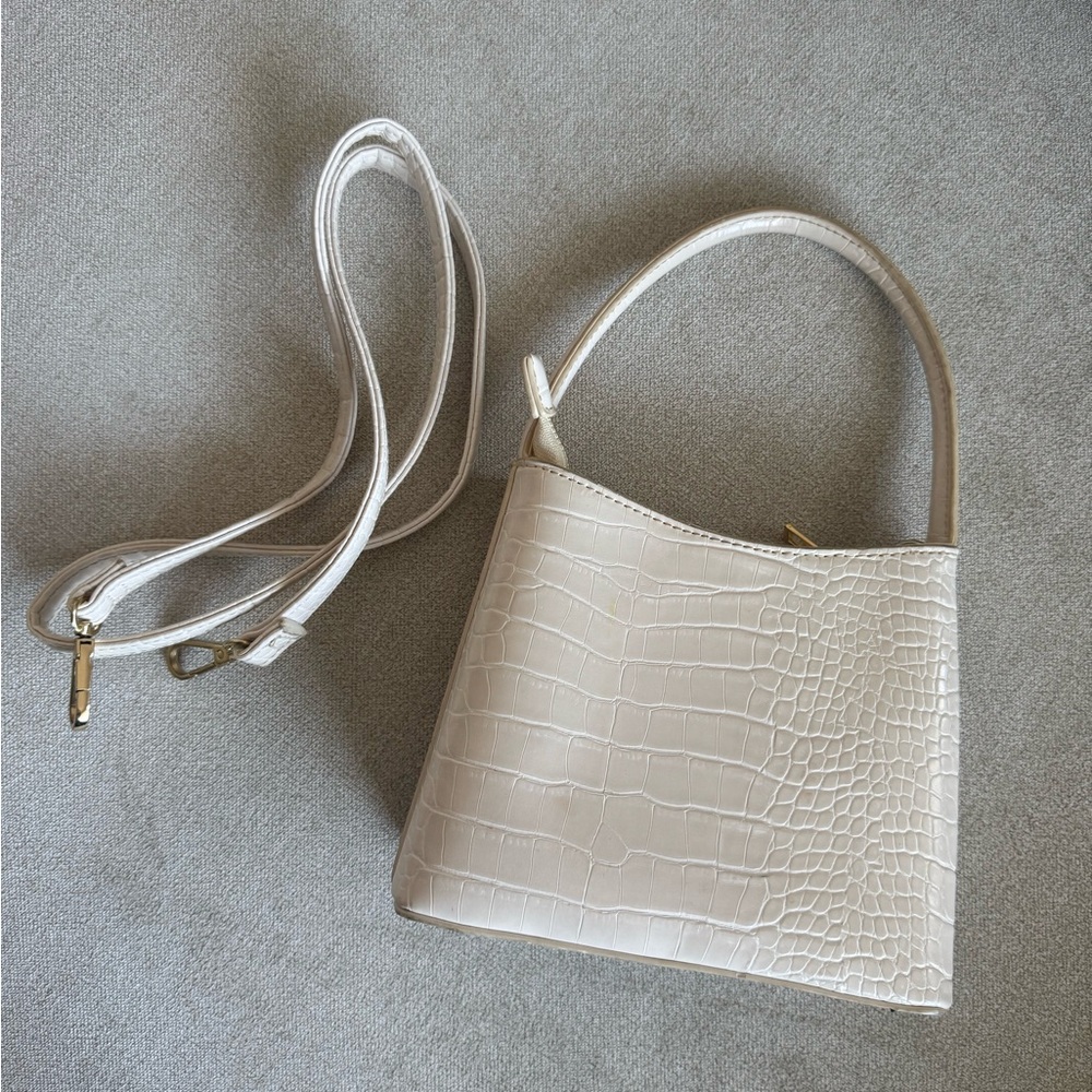Cream Croc-Embossed Women's Bag